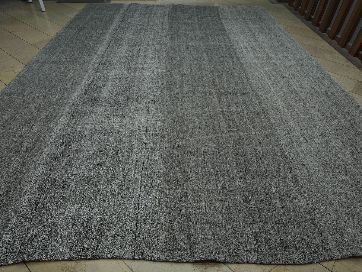 11x15 Plain Natural Gray Turkish Kilim Rug: Oversized Flat-weave Rugs For Home Living Decor.