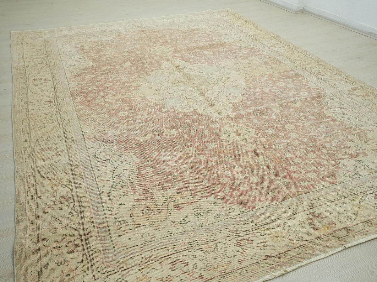 8x11 Oversize Vintage Handwoven Oushak Rug: Mid Century Modern Turkish Rugs Home Living Decor