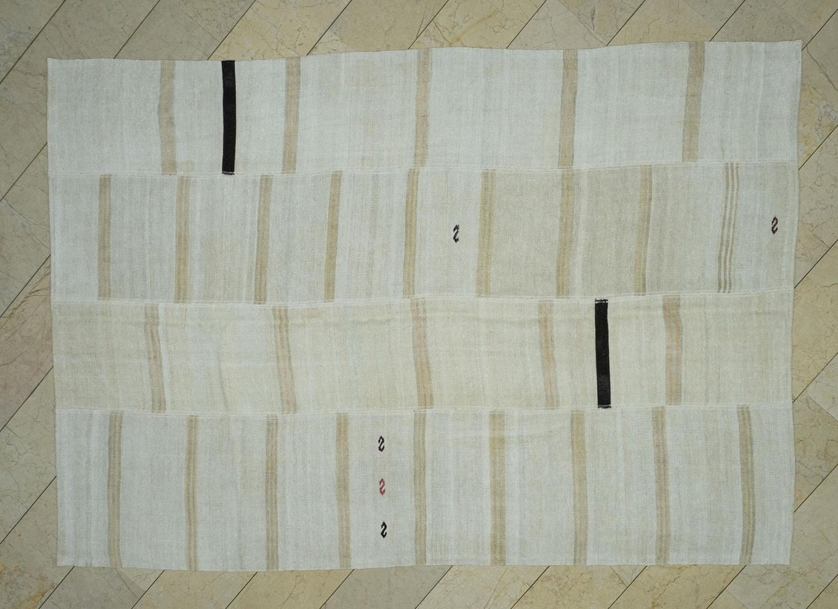 7"x10" Hemp Kilim Patchwork Rug: Vintage Turkish Woven Floor Decor Rugs