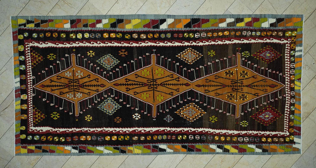 One Of A Kind Flatweave Antique Turkish Kilim Rug,6.4x13 Ft,Old Anatolian Rugs