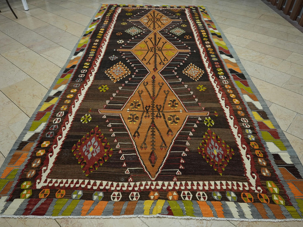 One Of A Kind Flatweave Antique Turkish Kilim Rug,6.4x13 Ft,Old Anatolian Rugs
