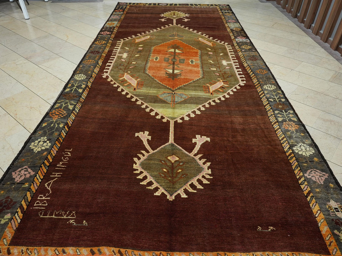 7x16 Wool Woven Semi Old Turkish Kars Carpet Rug,Primitive Decor Rugs.