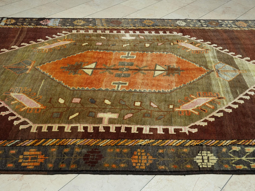 7x16 Wool Woven Semi Old Turkish Kars Carpet Rug,Primitive Decor Rugs.