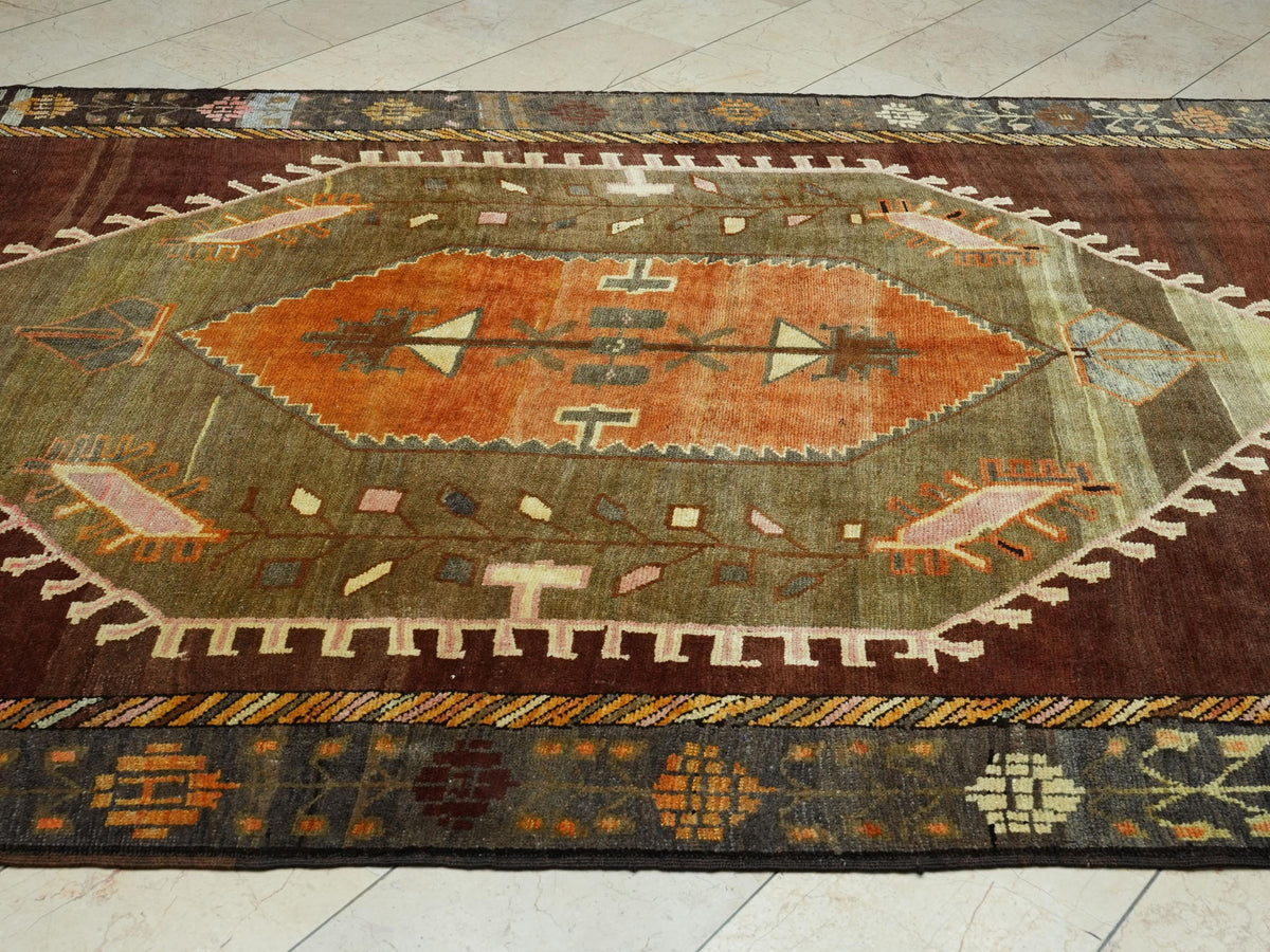 7x16 Wool Woven Semi Old Turkish Kars Carpet Rug,Primitive Decor Rugs.