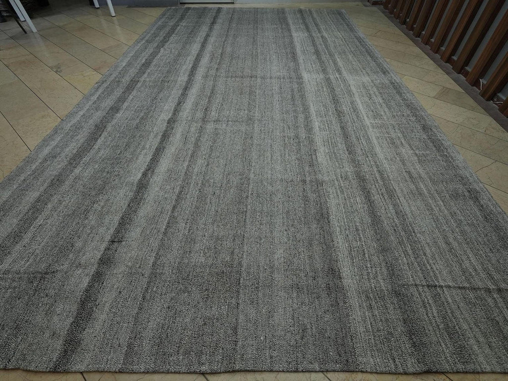 10x17 Oversized Naturel Gray Tent Kilim Rug: Cotton & Goat Hair Flatweave Turkish Nomadic Rugs.