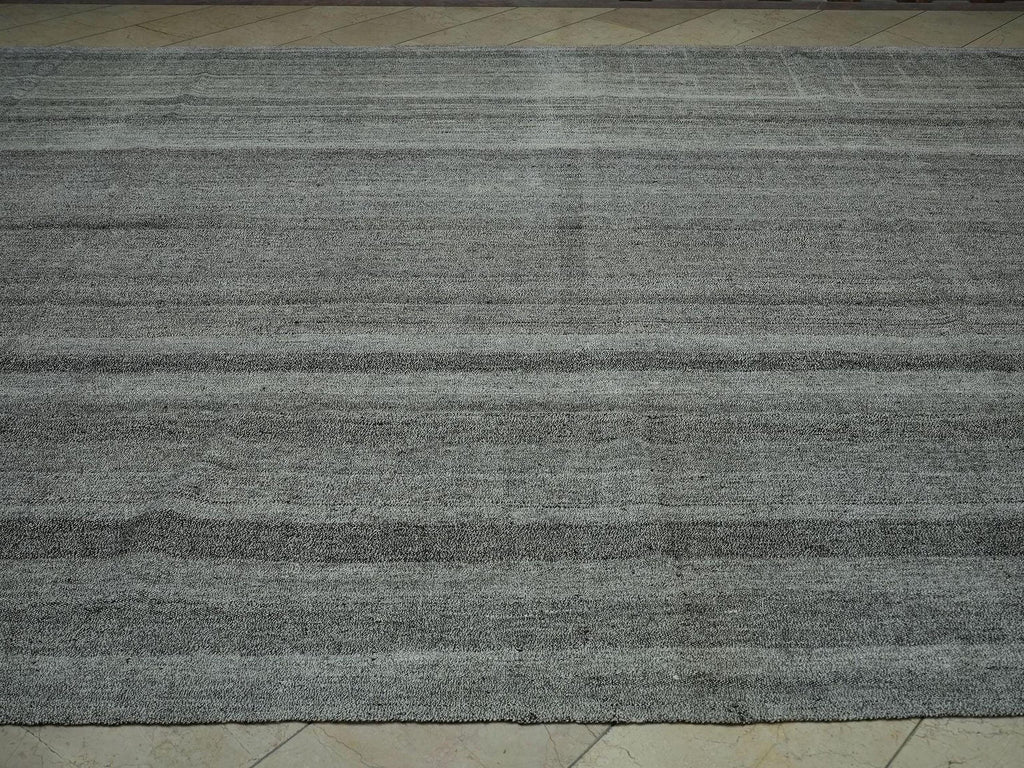 10x17 Oversized Naturel Gray Tent Kilim Rug: Cotton & Goat Hair Flatweave Turkish Nomadic Rugs.