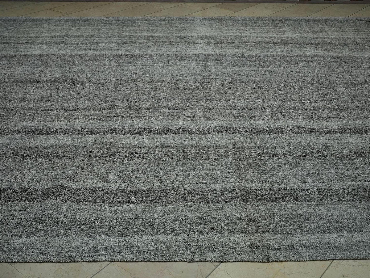10x17 Oversized Naturel Gray Tent Kilim Rug: Cotton & Goat Hair Flatweave Turkish Nomadic Rugs.