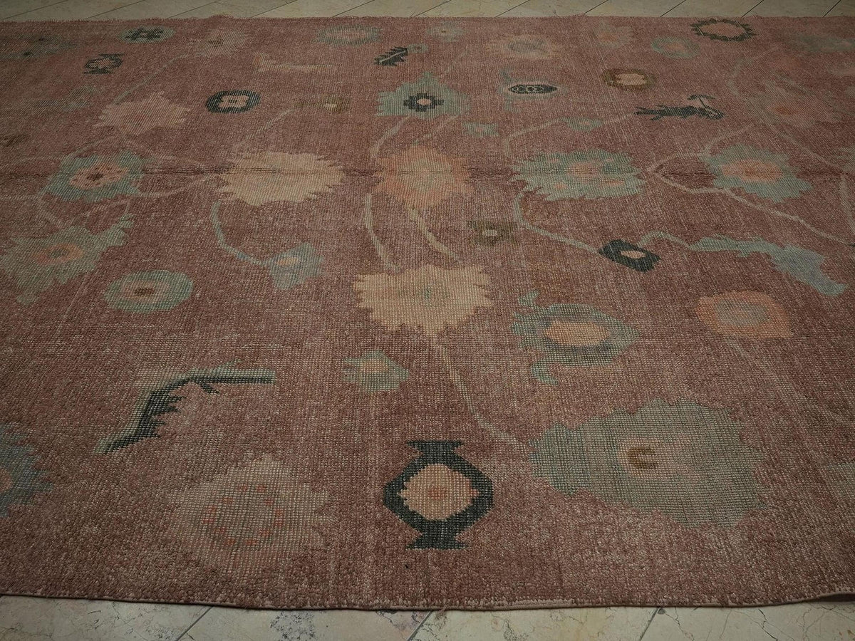Oversized Oushak Hemp Rug: Brown Wool Accents, 9x14 ft