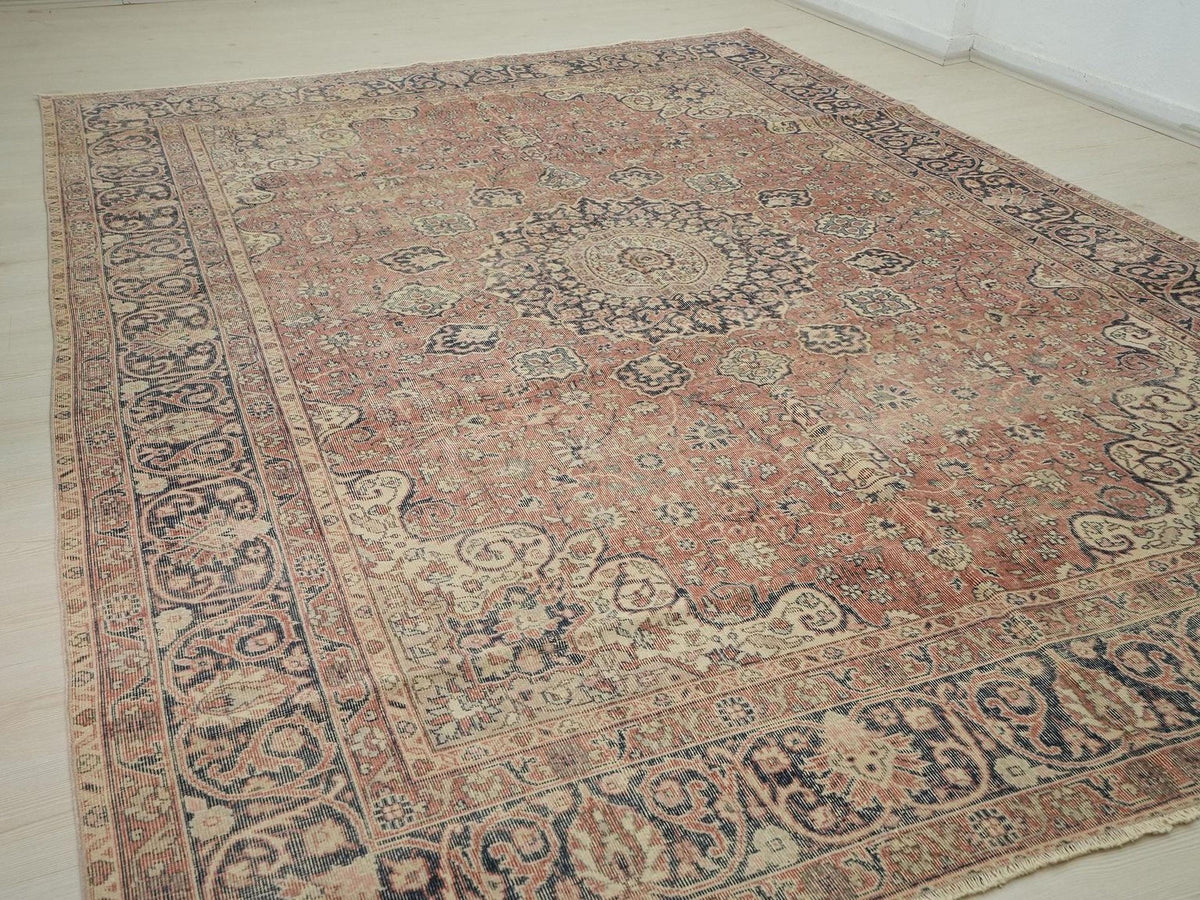 Vintage Handmade Wool Oushak Rug: 8.5x12 Turkish Oversize Carpet,Bohemian Home Living Rugs.