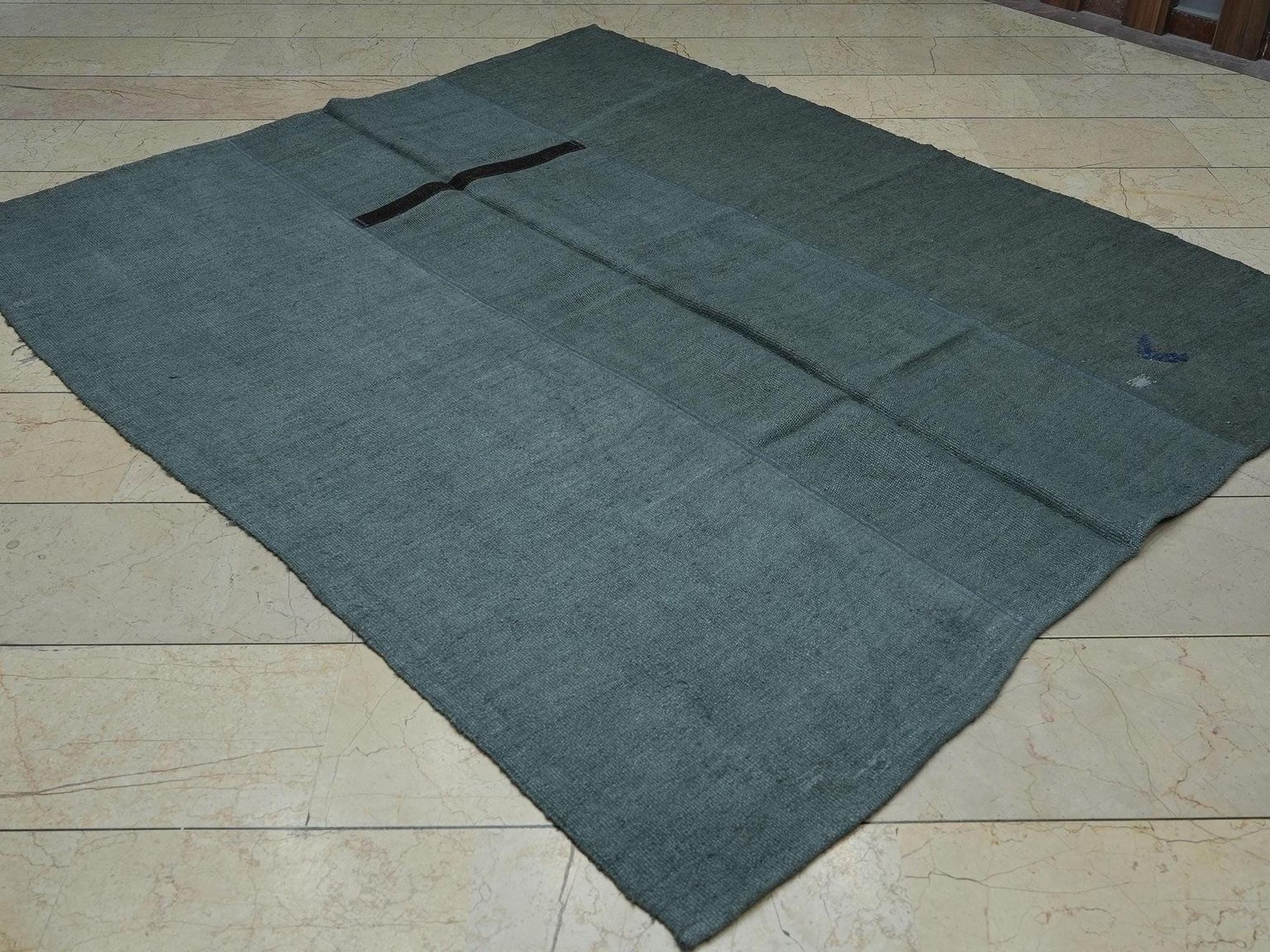 Overdyed Gray Hemp Rug: Mid-Century Modern Flat Weave Rugs,6.3x7.5 Ft