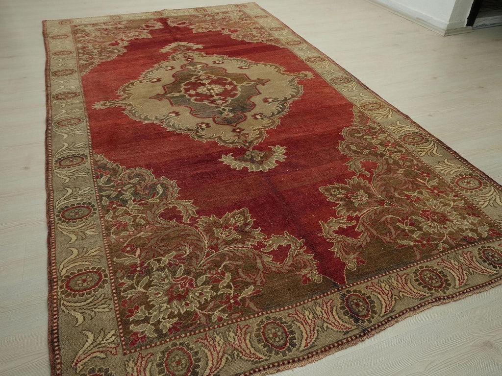 Antique Sivas Wool Rug: Unique Turkish Handmade Area Carpet,  6x11 Feet.