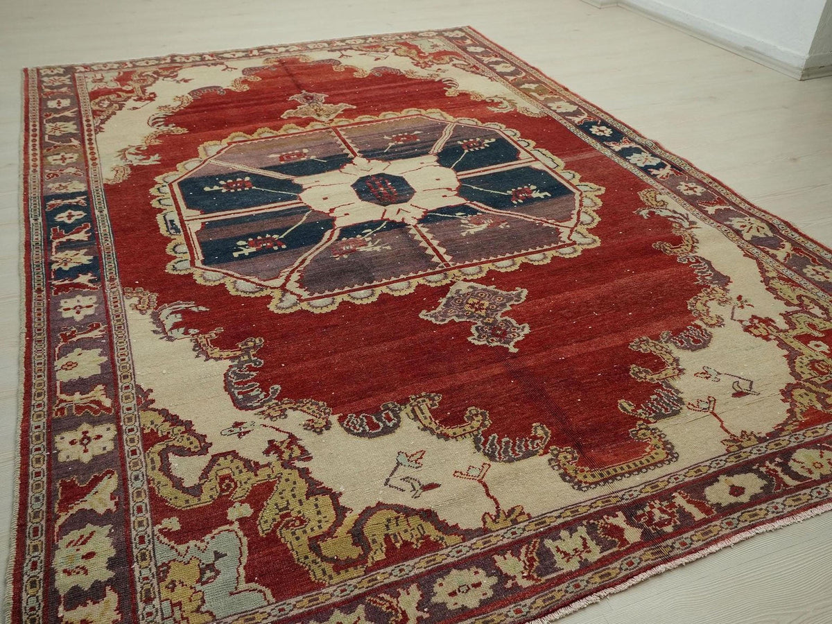 Antique Decor Turkish Wool Rug: 7x10 Feet,Red,Purple East Anatolian Rugs