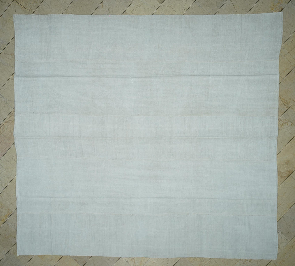 Oversized White Hemp Kilim Rug: Vintage Turkish Flat Woven Rugs 10.7" x 11.6" Feet