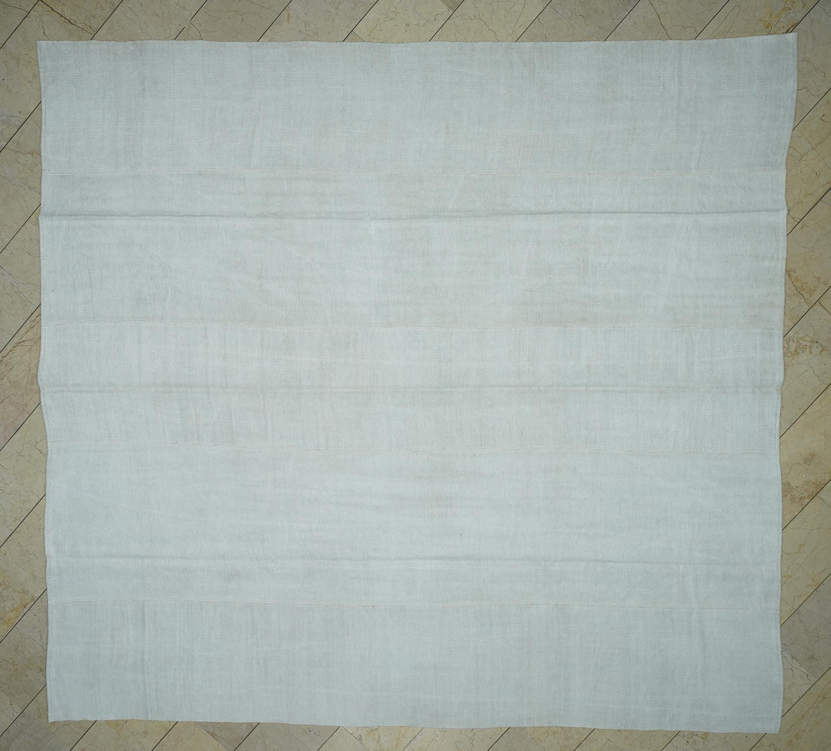 Oversized White Hemp Kilim Rug: Vintage Turkish Flat Woven Rugs 10.7" x 11.6" Feet