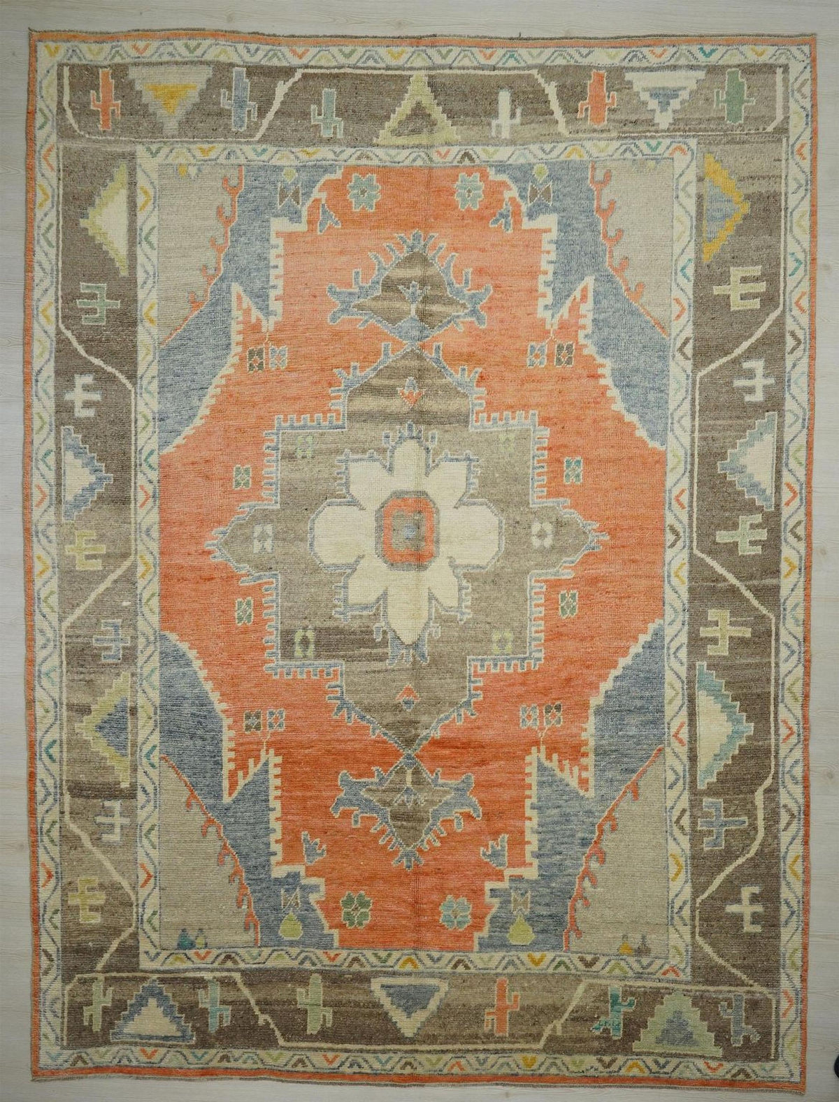 Abstract Kars Area Rug,9x12 Orange,Brown Handmade Turkish Artistic Rugs