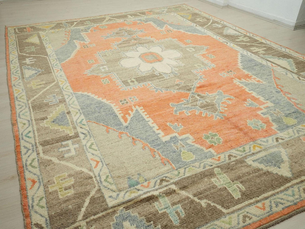 Abstract Kars Area Rug,9x12 Orange,Brown Handmade Turkish Artistic Rugs