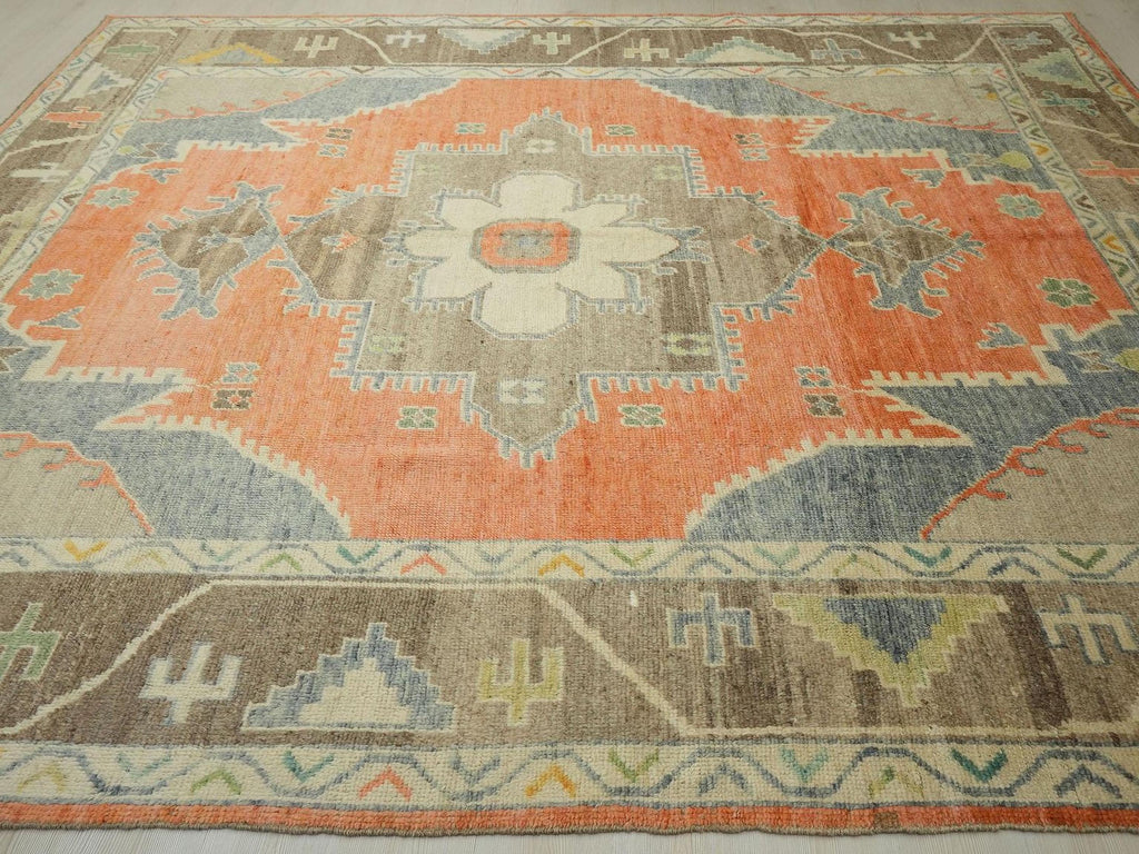 Abstract Kars Area Rug,9x12 Orange,Brown Handmade Turkish Artistic Rugs