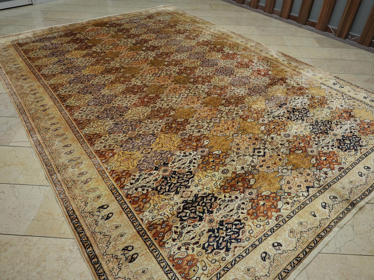Floss Silk Turkish Rug,8x12 Terracotta Cream Antique Soft Carpet.