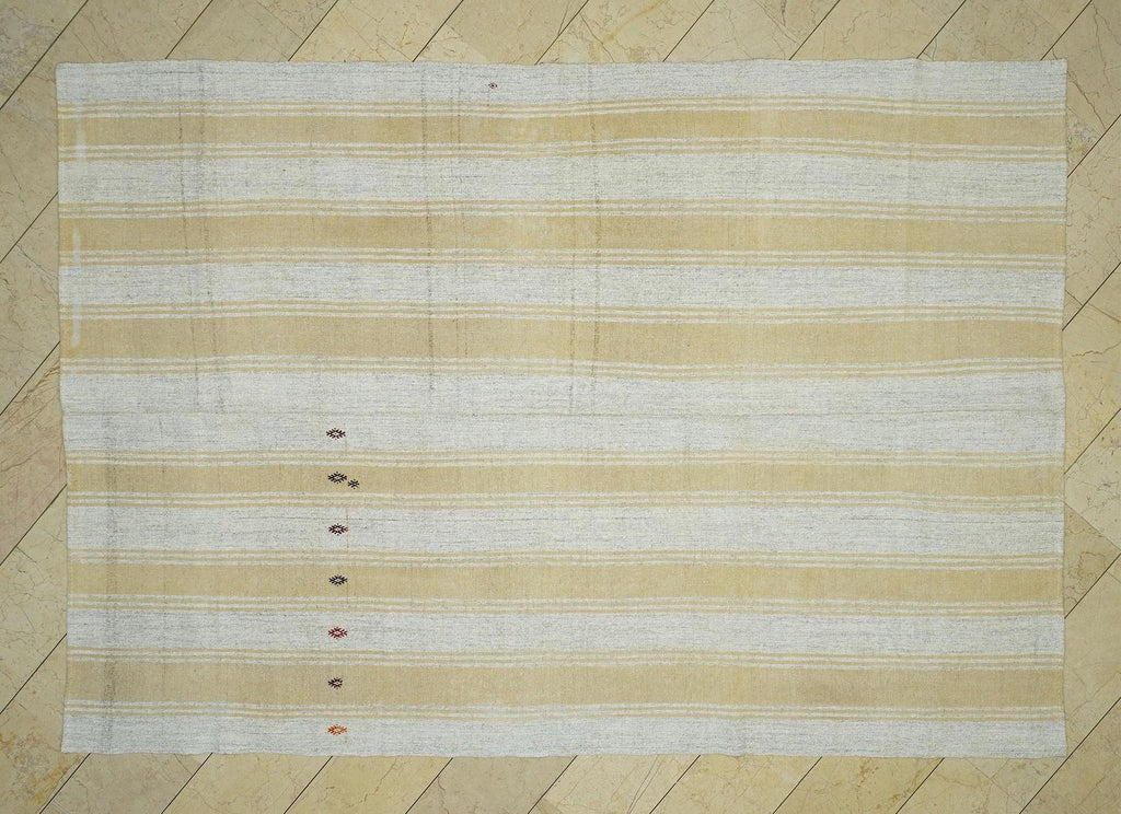 Summer Decor Terra-Cotta Striped ivory Turkish Kilim Rug: 7x11 Life Line Pattern Modern Rugs.