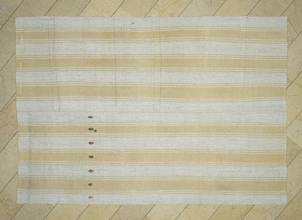 Summer Decor Terra-Cotta Striped ivory Turkish Kilim Rug: 7x11 Life Line Pattern Modern Rugs.