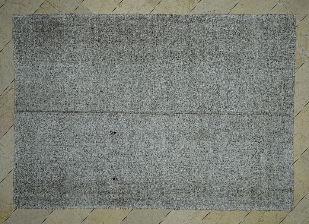 7x10 Cotton & Goat Hair Flatweave Rug: Mid Century Modern Natural Gray Turkish Kilim Rugs.