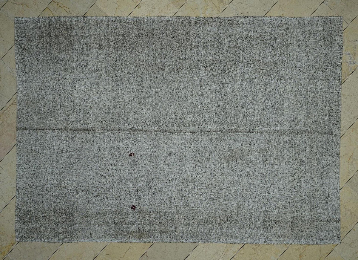 7x10 Cotton & Goat Hair Flatweave Rug: Mid Century Modern Natural Gray Turkish Kilim Rugs.