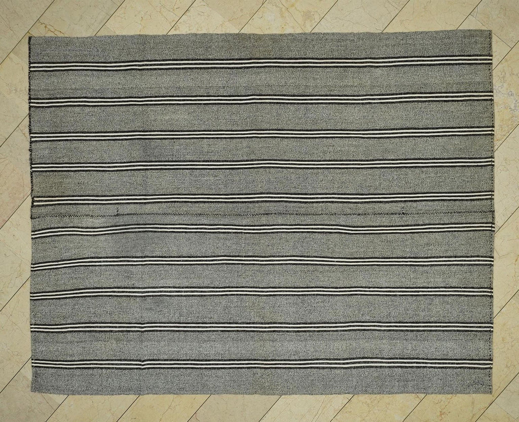 Striped Gray Kilim Rug: Modern Turkish Flatweave (6,11"x8,8" Feet)