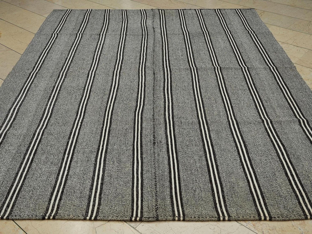 Striped Gray Kilim Rug: Modern Turkish Flatweave (6,11"x8,8" Feet)