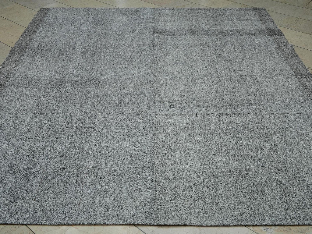 Fall Decor Minimalist Plain Silver Gray Stripe Turkish Handmade Kilim Rug,7.4x8.7 ft