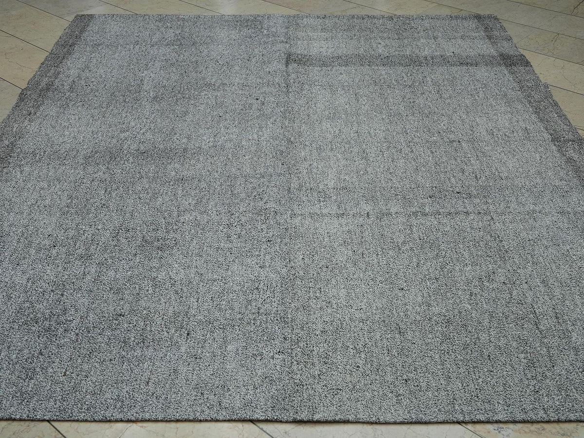 Fall Decor Minimalist Plain Silver Gray Stripe Turkish Handmade Kilim Rug,7.4x8.7 ft
