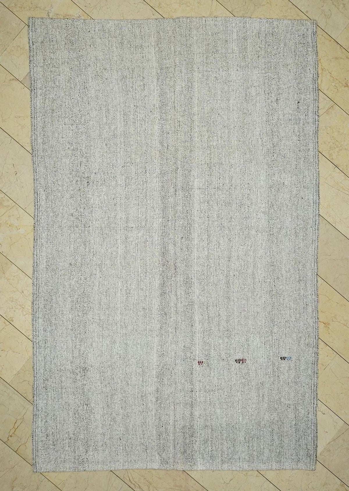 Gray Turkish Kilim Rug: 6.3"x9.8" Feet, Vintage Flat Woven Floor Decor Rugs.
