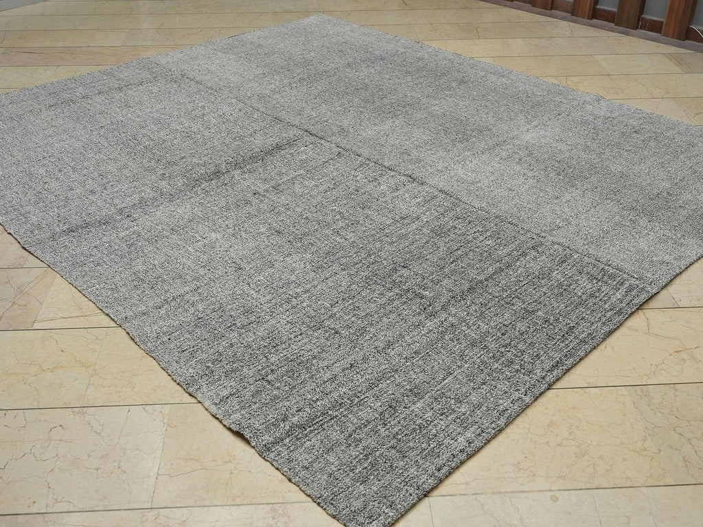 Large Gray Kilim Rug: Flat Weave Turkish Rugs 7,10"x9,4" Feet