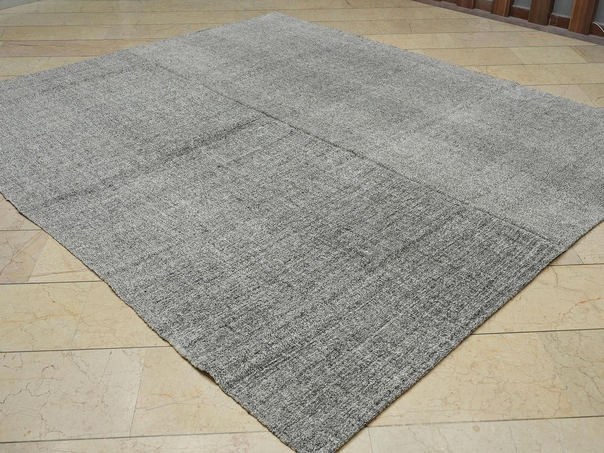 Large Gray Kilim Rug: Flat Weave Turkish Rugs 7,10"x9,4" Feet