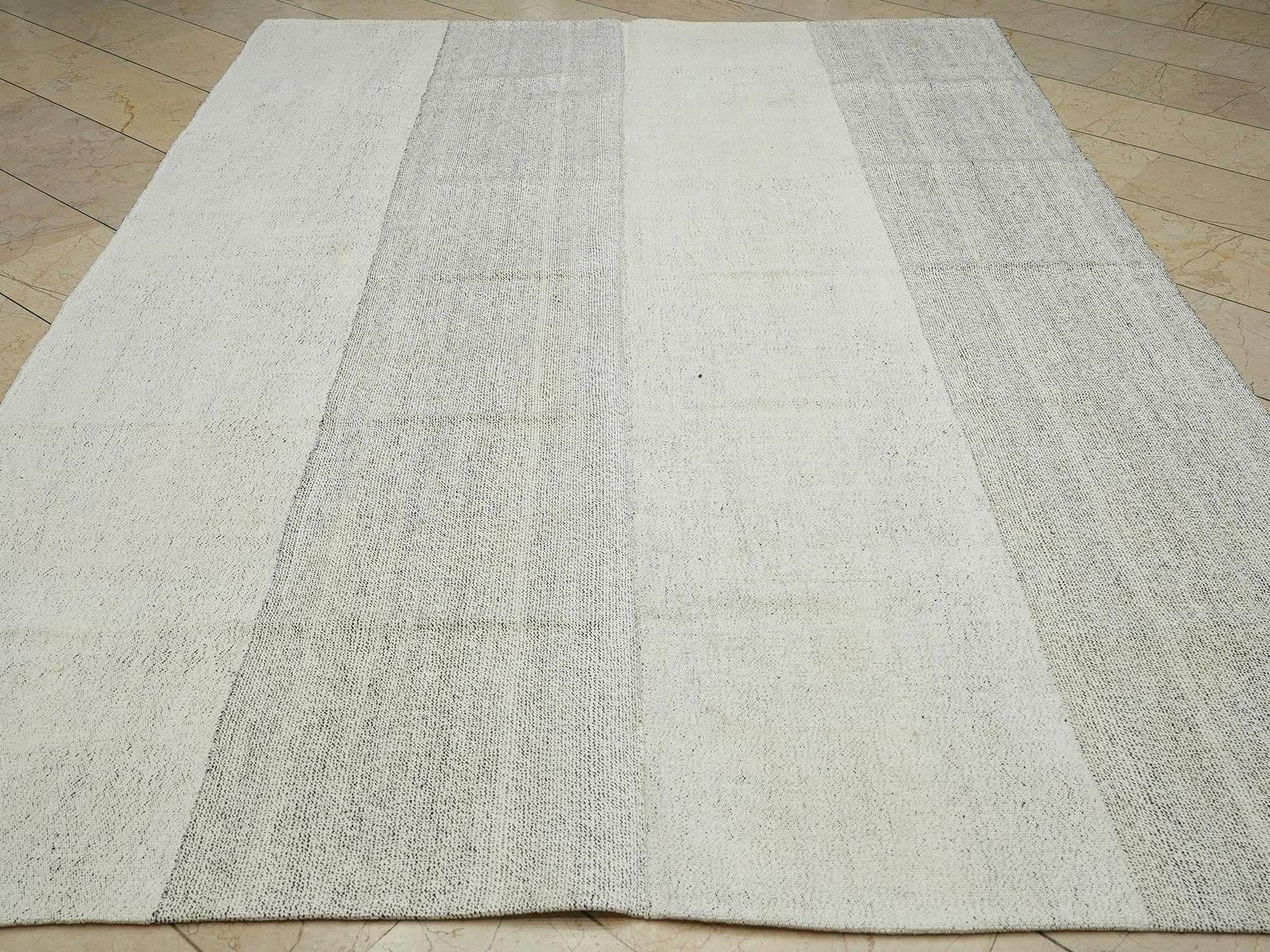 7x10 Summer Decor: Scandinavian Style Turkish Kilim Rug, Gray & White Home Living Floor Rugs.