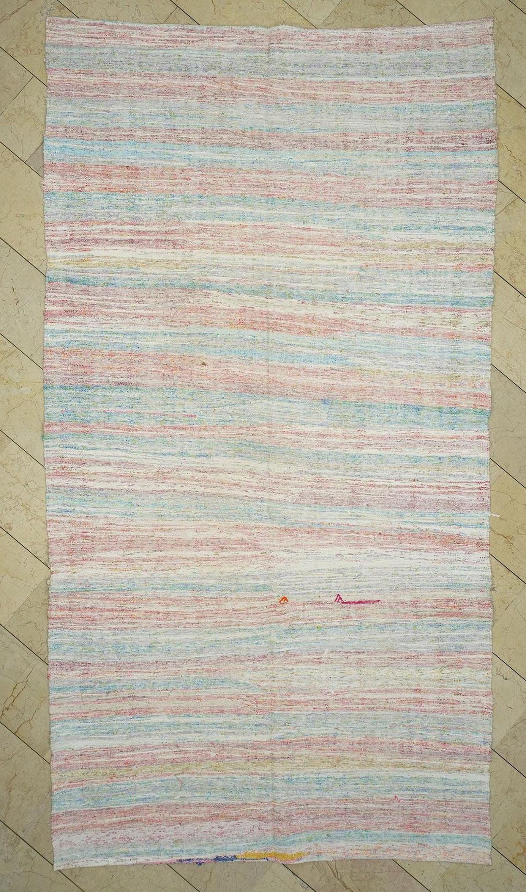 Handmade Turkish Kilim Rug: Minimalist Stripe Rag Rugs (6,1"x11,5" Feet)