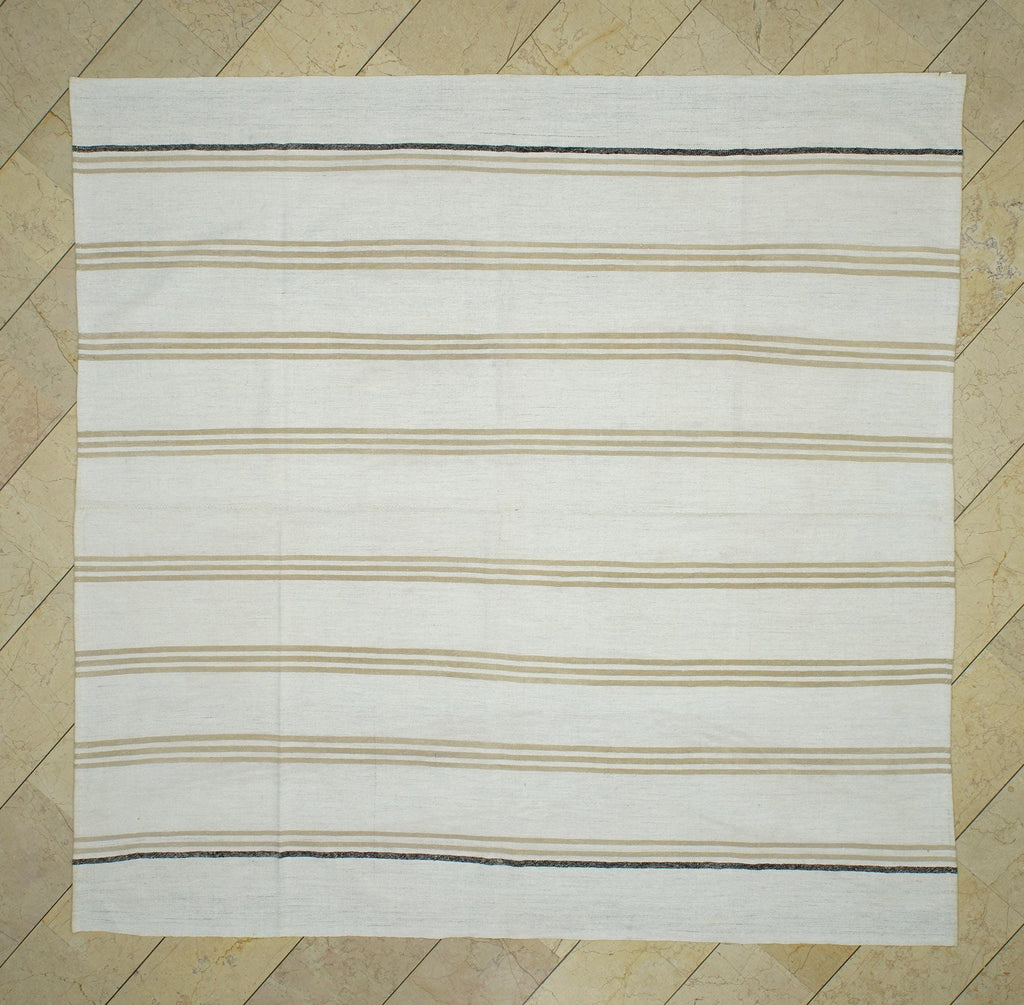 Handmade Striped Turkish Kilim Rug: 8.3"x8.5' Square Cotton Goat Hair Rugs
