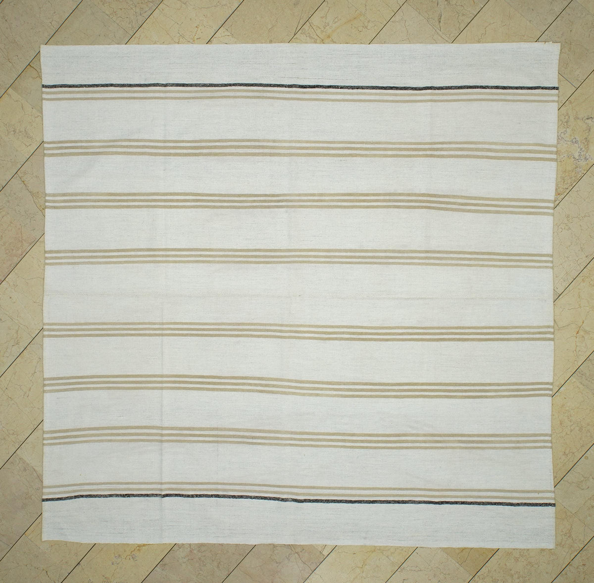 Handmade Striped Turkish Kilim Rug: 8.3"x8.5' Square Cotton Goat Hair Rugs