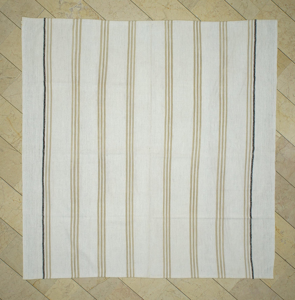 Handmade Striped Turkish Kilim Rug: 8.3"x8.5' Square Cotton Goat Hair Rugs