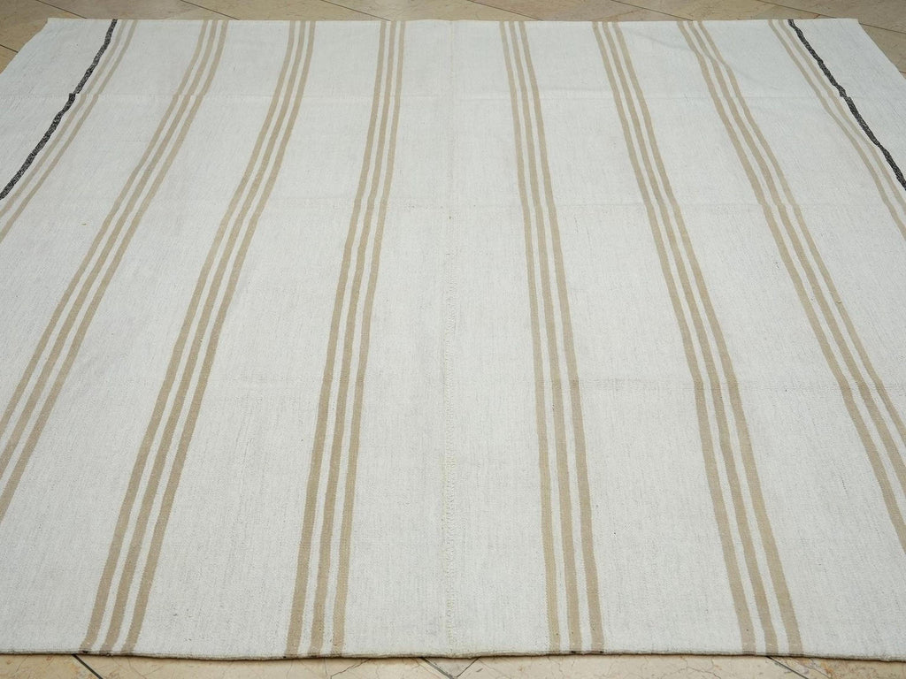 Handmade Striped Turkish Kilim Rug: 8.3"x8.5' Square Cotton Goat Hair Rugs