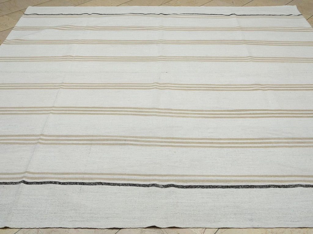 Handmade Striped Turkish Kilim Rug: 8.3"x8.5' Square Cotton Goat Hair Rugs