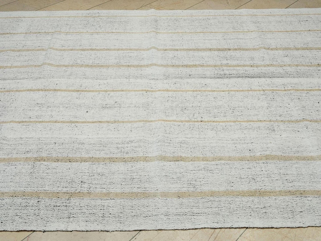 Mid Century Modern Striped Kilim Rug: Ivory & Light Brown, 7.4"x9.2"