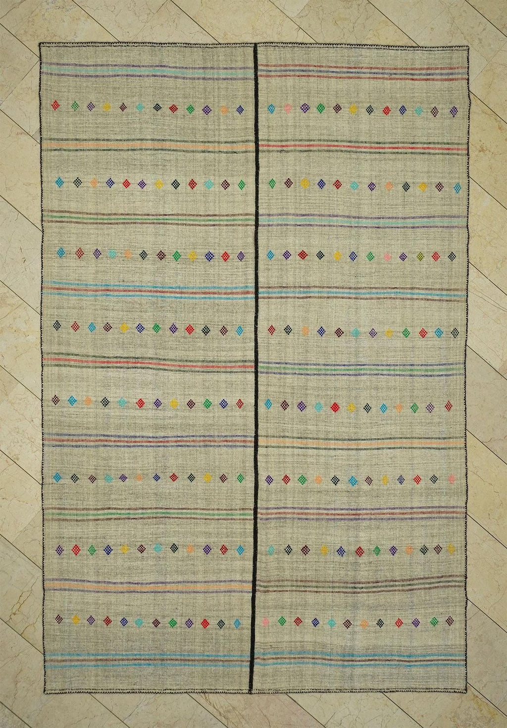Vintage Turkish Kilim Rug: 6.7"x10.1" Mid-Century Modern Flat Weave Rugs.