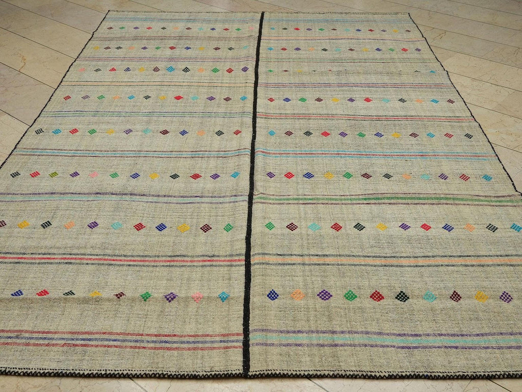 Vintage Turkish Kilim Rug: 6.7"x10.1" Mid-Century Modern Flat Weave Rugs.