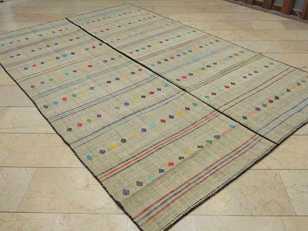Vintage Turkish Kilim Rug: 6.7"x10.1" Mid-Century Modern Flat Weave Rugs.