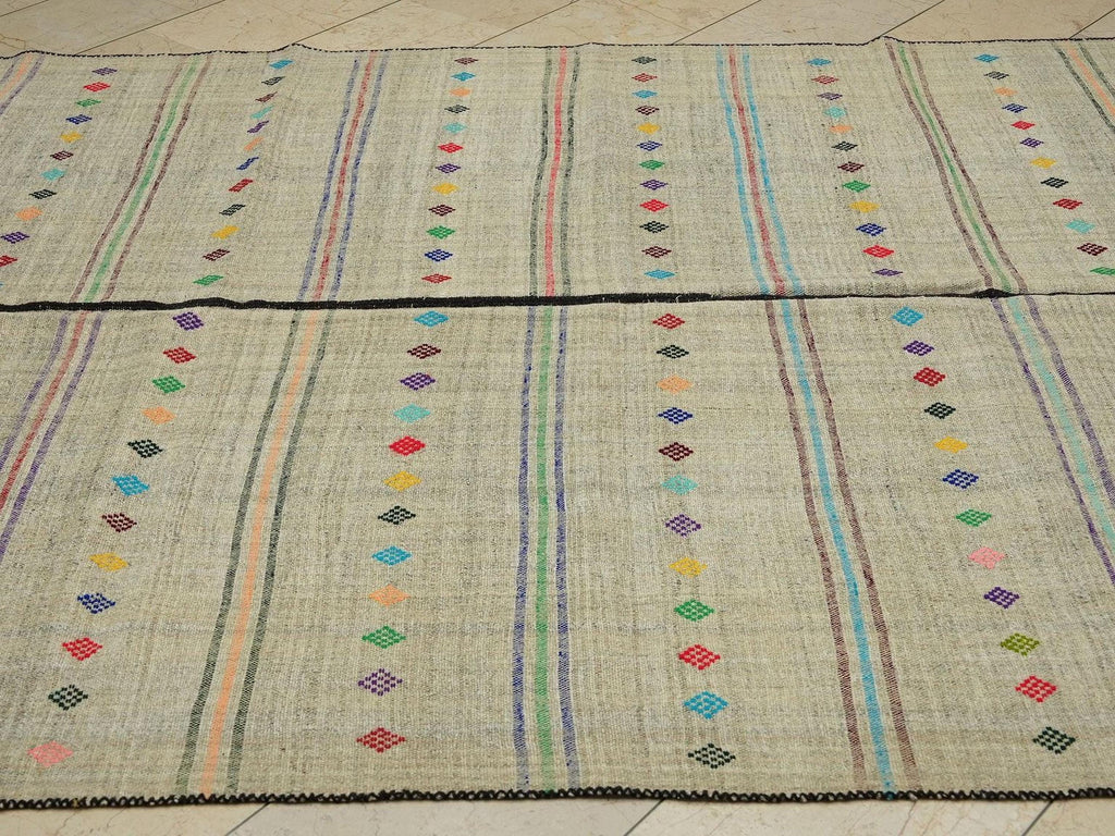 Vintage Turkish Kilim Rug: 6.7"x10.1" Mid-Century Modern Flat Weave Rugs.