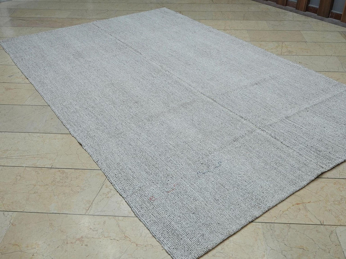 7x10 Scandinavian Style Ivory Turkish Flat Weave Kilim Rug,Home Living Decor Rugs.