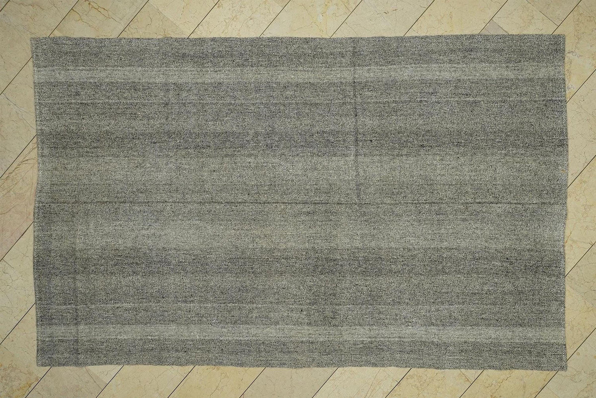 Minimalist Gray Turkish Kilim Rug,6x10,Handmade Cotton & Goat Hair Rugs