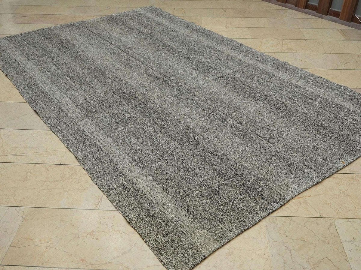 Minimalist Gray Turkish Kilim Rug,6x10,Handmade Cotton & Goat Hair Rugs