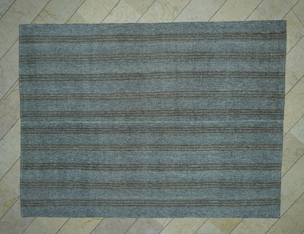 Vintage Turkish Kilim Rug: 8x10 Gray & Brown Stripe, Mid-Century Modern Rugs