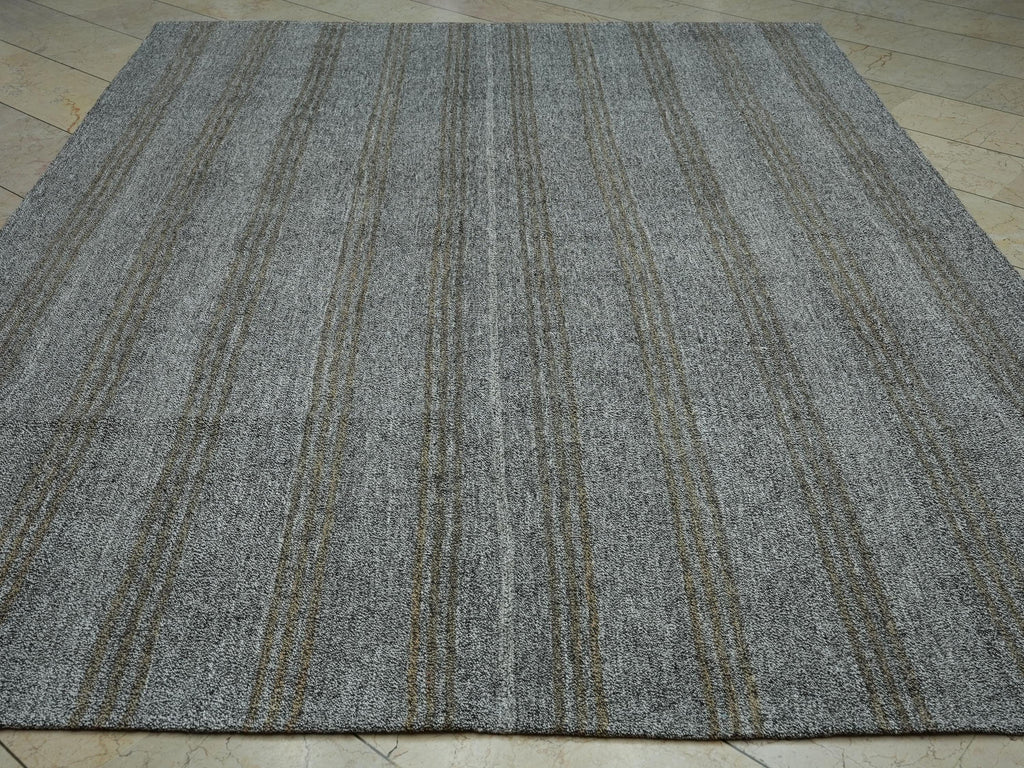 Vintage Turkish Kilim Rug: 8x10 Gray & Brown Stripe, Mid-Century Modern Rugs